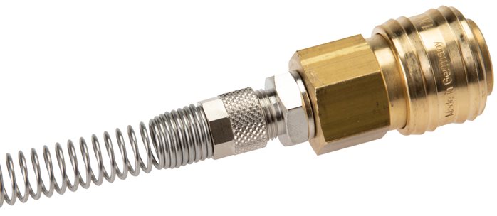 Zgleden uprizoritev: Coupling socket with union nut & kink protection, brass