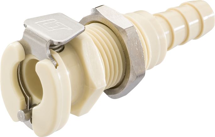 Zgleden uprizoritev: Coupling socket with grommet & bulkhead thread, polypropylene, beige