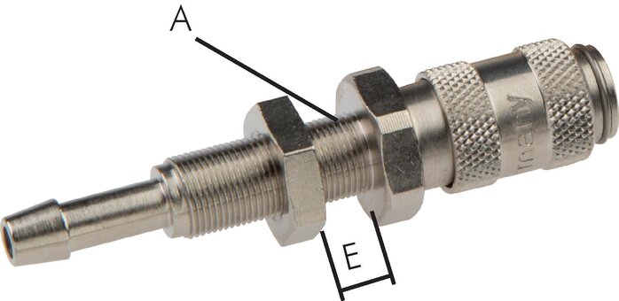 Príklady vyobrazení: Spojovací hrdlo s hadicovou hubicí a prepážkovým závitem, poniklovaná mosaz