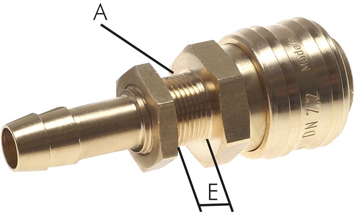 Exemplary representation: Coupling socket with grommet & bulkhead thread, brass