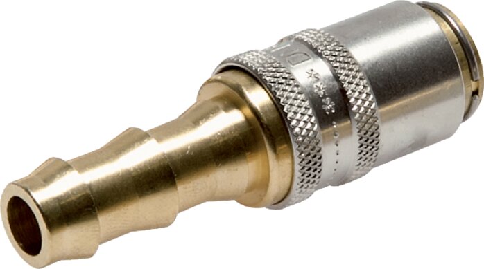 Exemplary representation: Coupling socket, straight grommet with release catch, brass