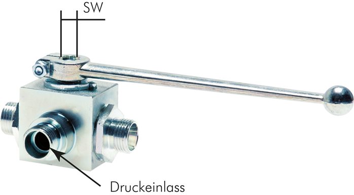 Príklady vyobrazení: Vysokotlaký 3-dráhov kulový ventil, s prípojkou s rezným kroužkem