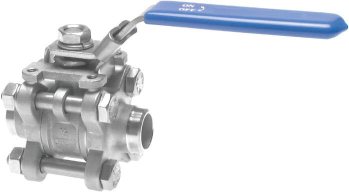Exemplary representation: Stainless steel ball valve, 3-part, full bore, weld-on ends