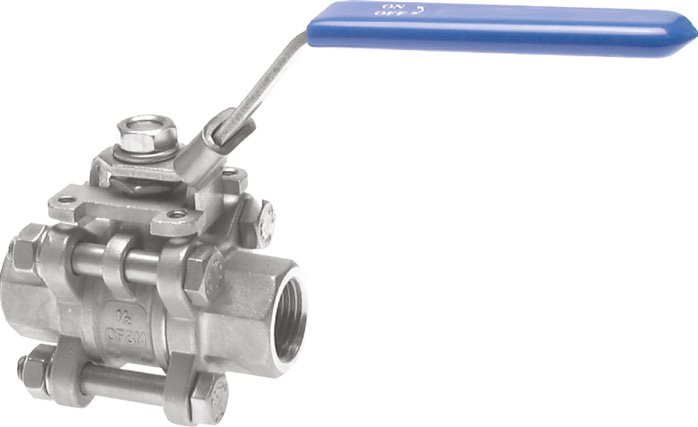 Exemplary representation: Stainless steel ball valve, 3-part, full bore