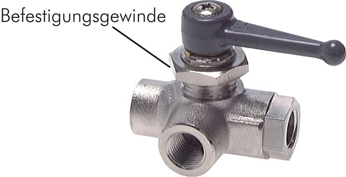 Exemplary representation: 3-way ball valve, with mounting thread