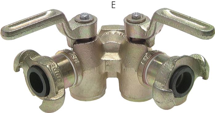 Zgleden uprizoritev: Double stopcock with compressor coupling, malleable cast iron