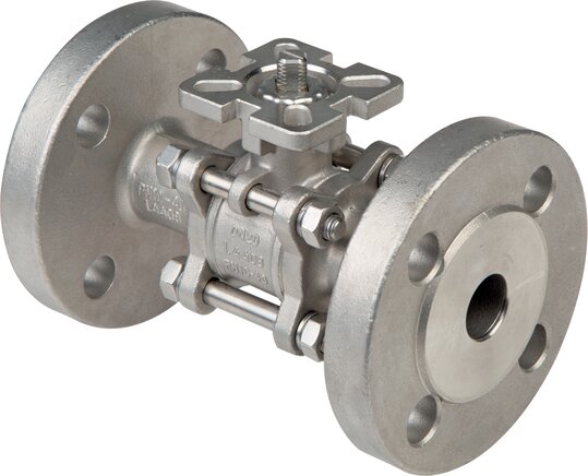 Exemplarische Darstellung: 3-teiliger Edelstahl-Flanschkugelhahn mit Direktmontageflansch