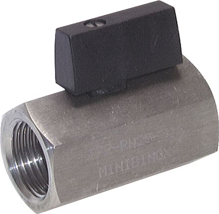 Zgleden uprizoritev: Stainless steel mini ball valve with toggle handle on one side, female thread