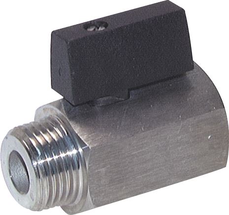 Zgleden uprizoritev: Stainless steel mini ball valve with toggle handle on one side, female / male thread