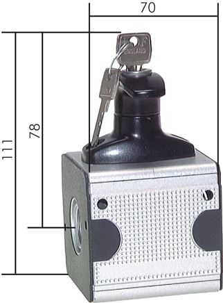 Principskitse: Kuglehane med udluftning - Multifix, aflåseligt spændebånd