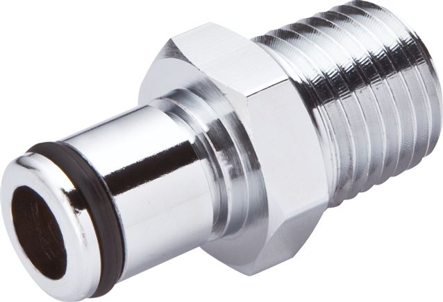 Exemplary representation: Coupling plug with male thread, chrome-plated brass