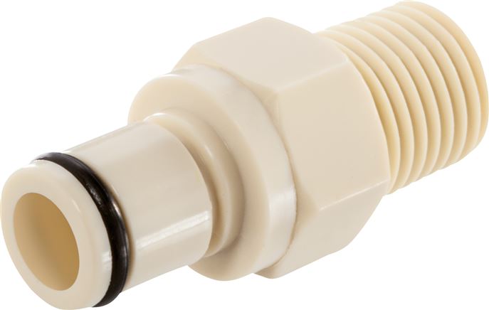 Zgleden uprizoritev: Coupling plug with male thread, polypropylene, beige