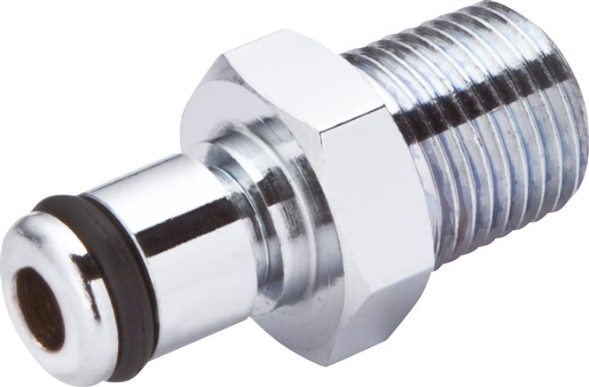 Exemplary representation: Coupling plug with male thread, chrome-plated brass