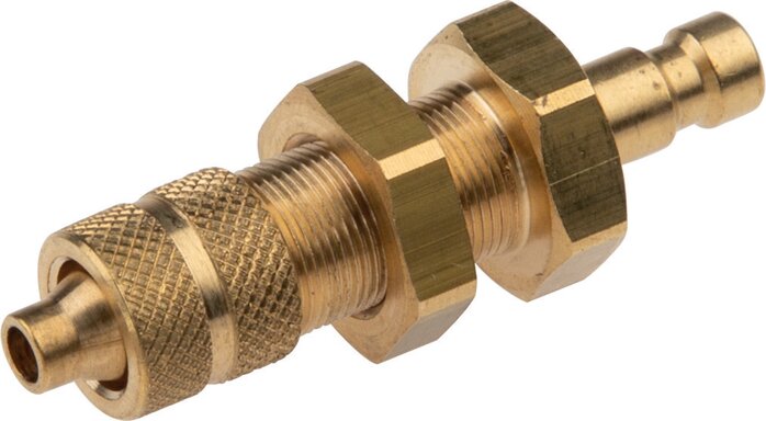 Príklady vyobrazení: Spojovací zástrcka s prírubovou maticí a prepážkovým závitem, mosaz