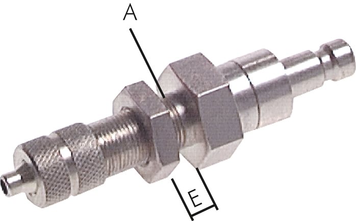 Exemplary representation: Coupling plug with union nut & bulkhead thread, nickel-plated brass