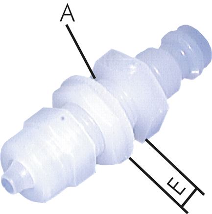 Exemplary representation: Coupling plug with hose connection & bulkhead thread, PVDF