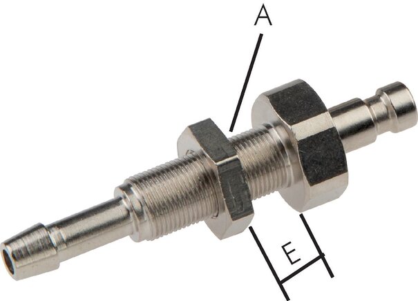 Príklady vyobrazení: Spojovací zástrcka s hadicovou hubicí a prepážkovým závitem, poniklovaná mosaz