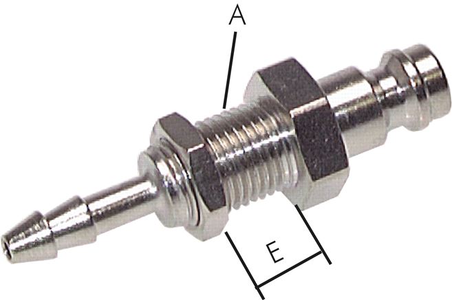 Exemplary representation: Coupling plug with grommet & bulkhead thread, nickel-plated brass