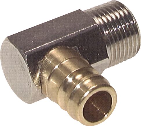Exemplary representation: Coupling plug, male thread 90° without valve, brass