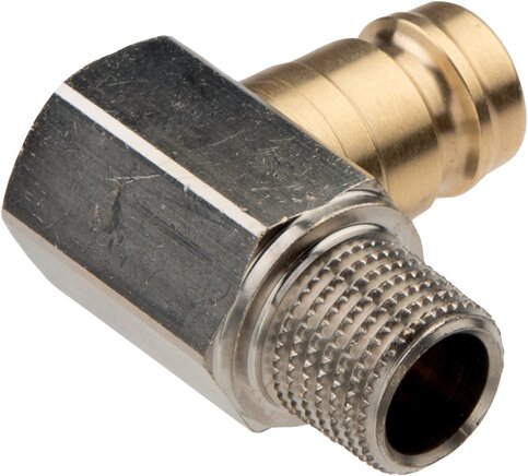 Exemplarische Darstellung: Kupplungsstecker, Außengewinde 90° ohne Ventil, Messing
