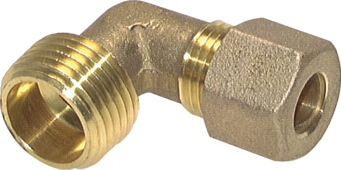Exemplary representation: Angular screw-in fitting with conical male thread, brass