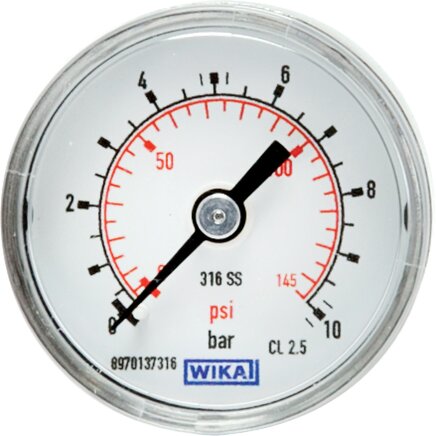 Exemplary representation: Horizontal pressure gauge, stainless steel