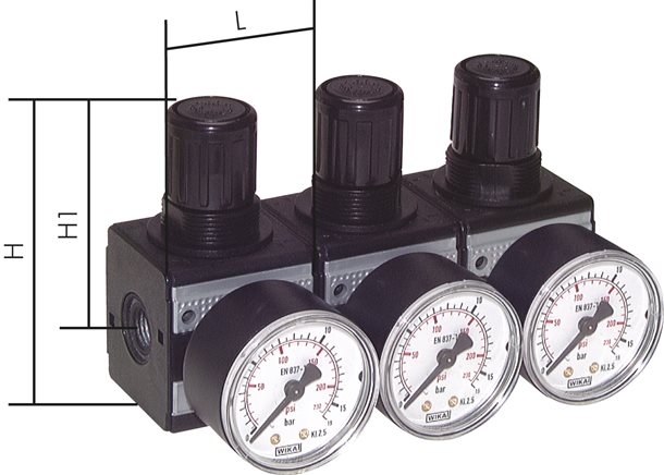 Príklad použití: Regulátor tlaku s trvalým prívodem tlaku - Multifix, trojitá spojka