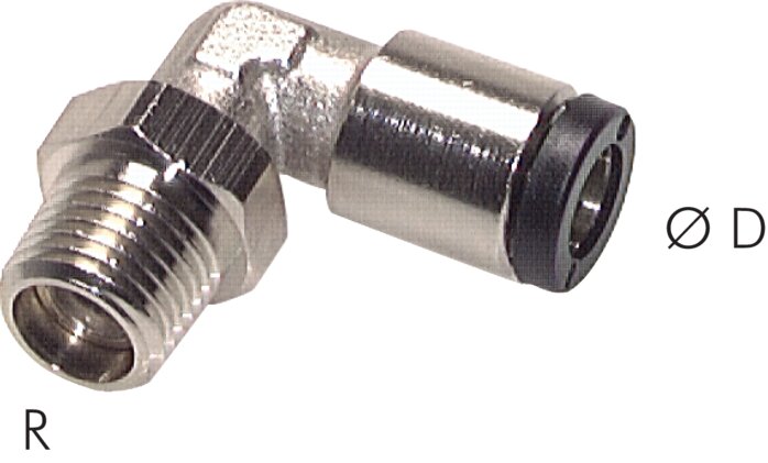 Exemplary representation: Angular connection with conical thread (positionable), Topline series, nickel-plated brass