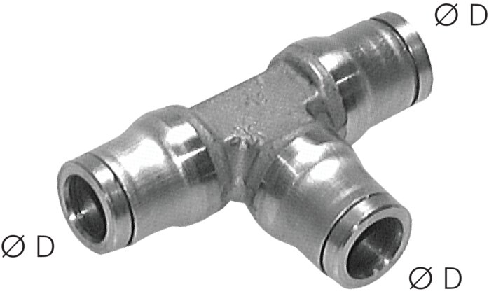 Exemplary representation: T-connector, stainless steel series, nickel-plated brass