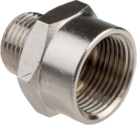 Voorbeeldig Afbeelding: Reduziernippel mit konischem Außen- und zylindrischem Innengewinde, Temperguss verzinkt, Messing vernickelt