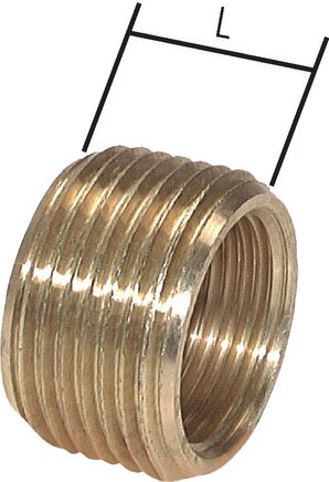 Exemplarische Darstellung: Reduziernippel mit zylindrischem Außen- und Innengewinde ohne Bund, Messing