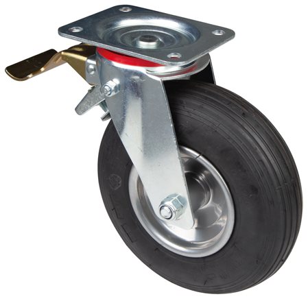 Principskitse: Hjul med luftdæk (drejeligt hjul med totalbremse)