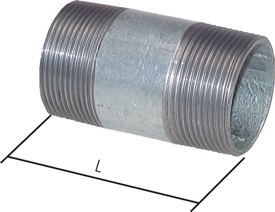 Exemplary representation: Pipe double nipple similar to EN 10241, galvanised steel pipe ST37, type 530