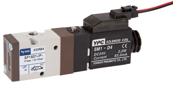 Zgleden uprizoritev: 3/2-way solenoid valve with spring return (NC or NO) with rectangular plug SY100