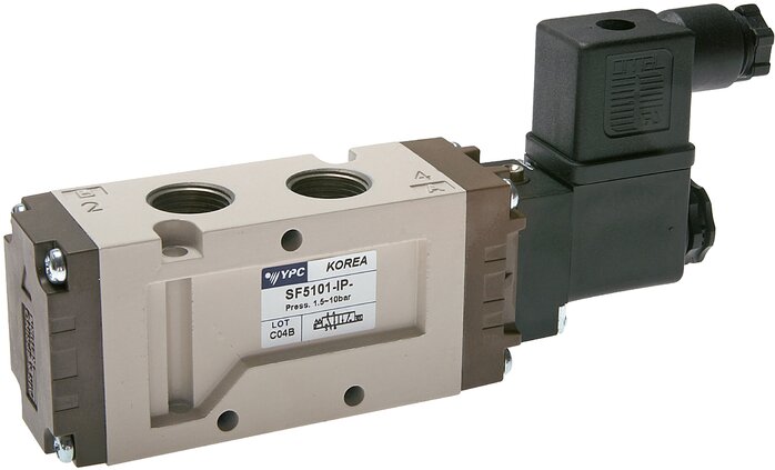 Exemplary representation: 5/2-way solenoid valve with spring return