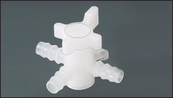 Zgleden uprizoritev: 3-way hose valve (T-bore) made of PVDF