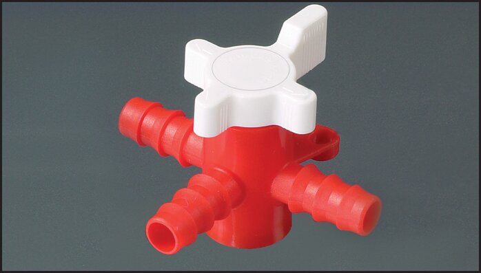 Exemplary representation: 3-way hose valve (T-bore) made of PE