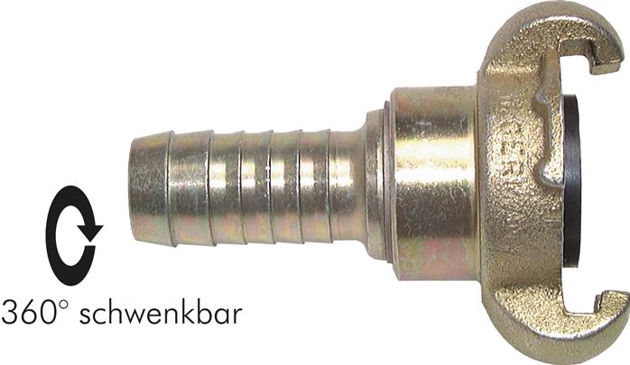 Principskitse: Kompressorkobling med slangestuds, drejelig, galvaniseret formbart støbejern, NBR-tætning