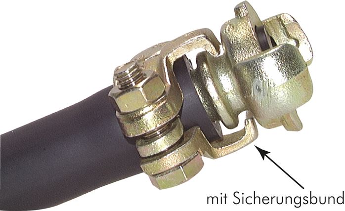Príklad použití: Bezpecnostní hadicová objímka, pozinkovaná temperovaná litina