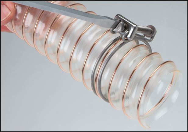 Exemple d'application: Collier de serrage en fil pour la fixation de tuyaux spiralés