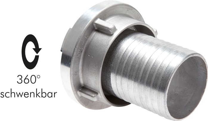 Exemplary representation: Storz coupling with hose socket for PVC or rubber hose, swivelling