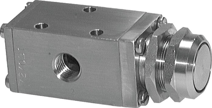 Exemplary representation: 3/2-way pushbutton valve of stainless steel