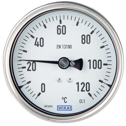 Exemplary representation: Horizontal bimetal thermometer without thermowell, chemical version