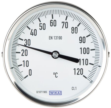 Exemplaire exposé: Thermomètre bimétallique horizontal sans tube de protection, collerette 18mm