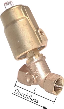 Exemplary representation: Angle seat valve, pneumatically actuated, brass