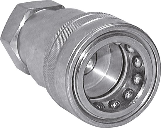Exemplary representation: Hydraulic coupling with female thread made of steel, socket, galvanised steel