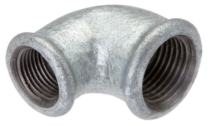 Exemplary representation: 90° angle with female thread (cast), galvanised malleable cast iron, type 90/A1 red