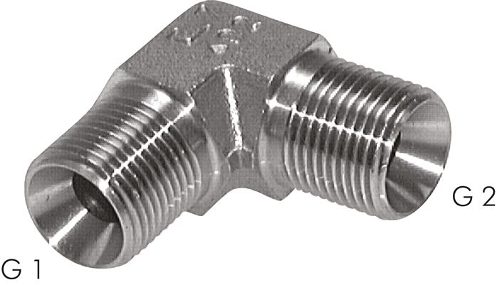 Zgleden uprizoritev: 90° elbow fitting with G-thread (60° universal sealing cone, male), 1.4571