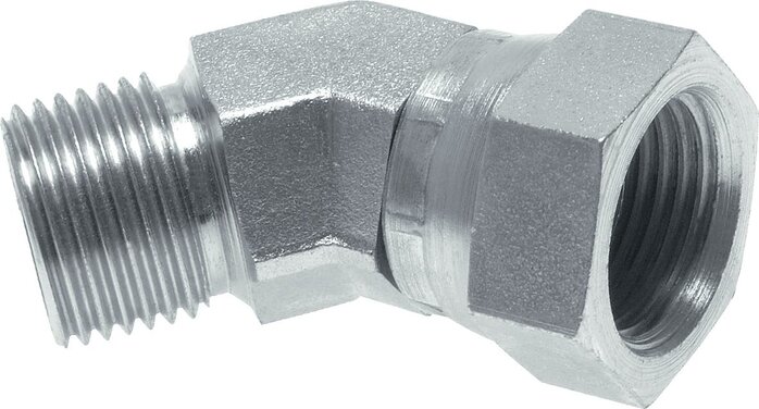 Exemplary representation: 45° elbow fitting with G-thread (60° universal sealing cone, f/m), galvanised steel