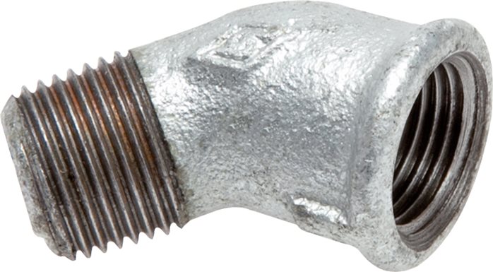 Zgleden uprizoritev: 45° screw-in angle with female & male thread, galvanised malleable cast iron, type 121/A4-45°